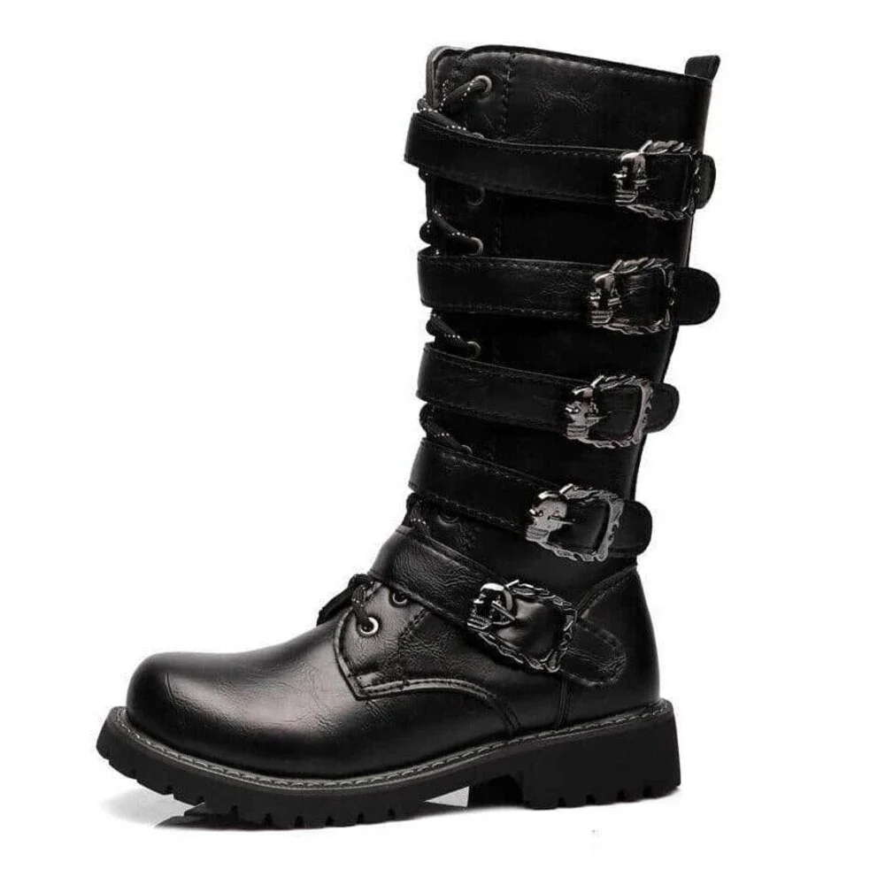 Tebapi Boots Black NWOB Leather Motorcycle Skull Waterproof Biker Size 41 US 8
